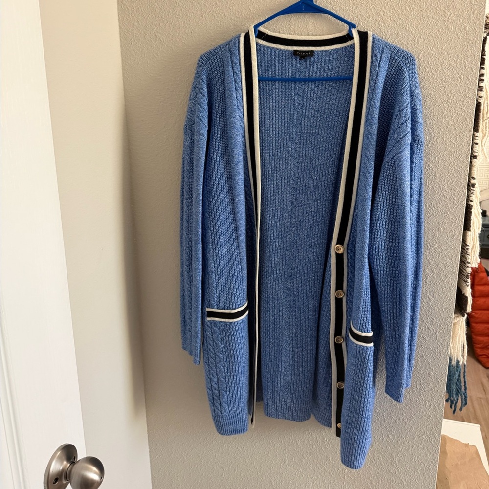 Talbots Blue Cardigan with Black and White Accents - Picture 12 of 12